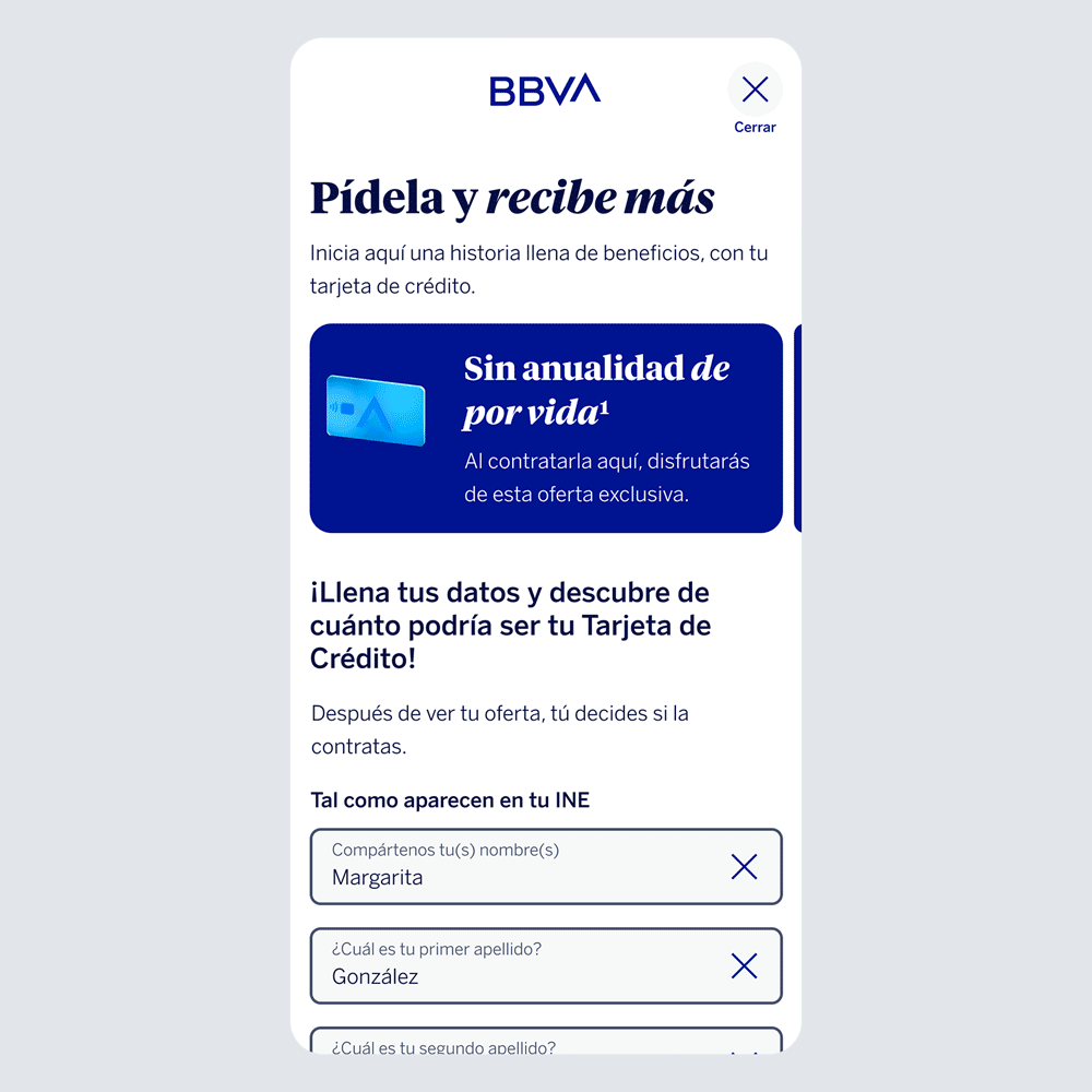 Formulario web BBVA