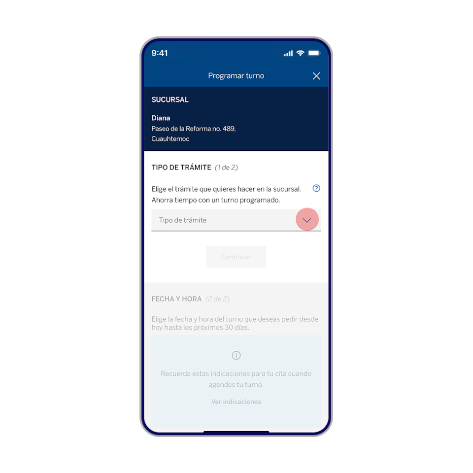 elige que necesitas hacer en sucursal